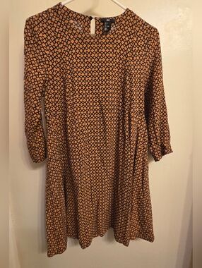 H&M Geometric Print Mini Dress Size 8 Brown Black Boho Smock Career Casual Chic